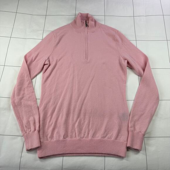 Ralph Lauren Golf Sweater Womens Medium Pink 100% Cashmere Quarter Zip Preppy - Picture 1 of 6